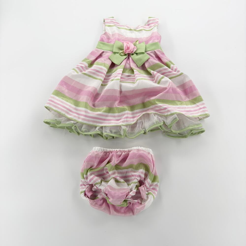 Youngland Infant 18M Easter Dress Pink Green Striped with Bloomers Spring Outfit - Picture 2 of 13